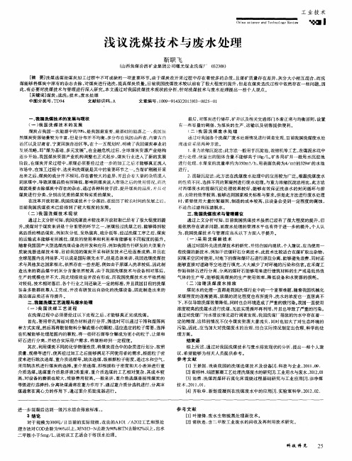 浅议洗煤技术与废水处理