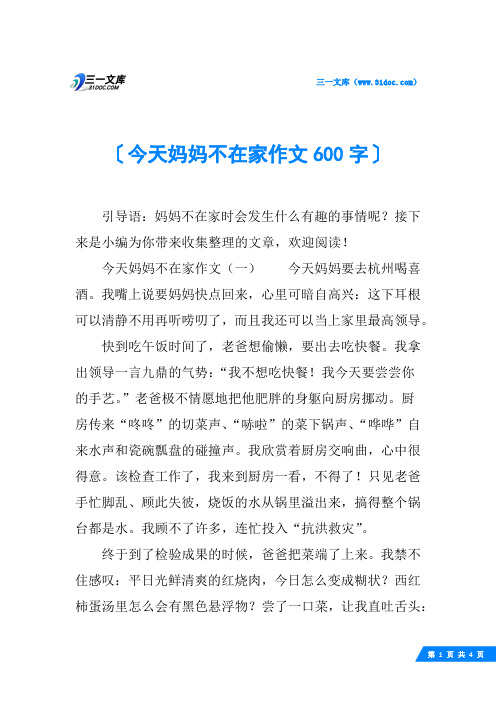 今天妈妈不在家作文600字