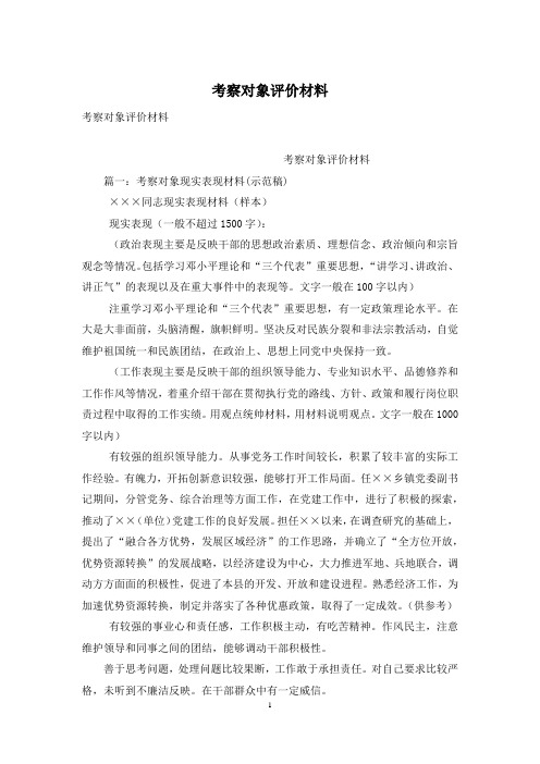 考察对象评价材料