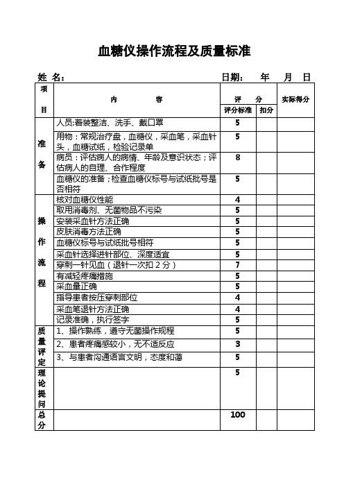 血糖仪操作流程及质量标准