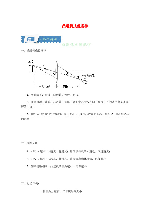 八年级物理上册4.3凸透镜成像规律知识点与同步训练含解析新版苏科版word版本
