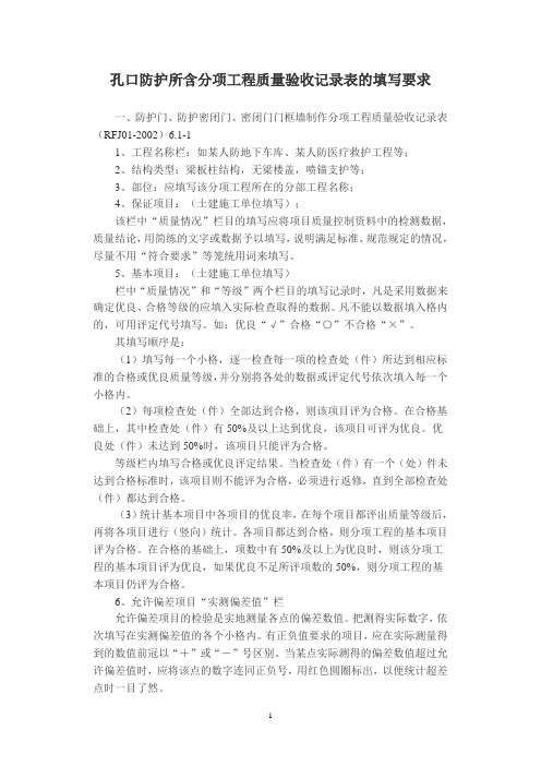 孔口防护所含分项工程质量验收记录表的填写要求