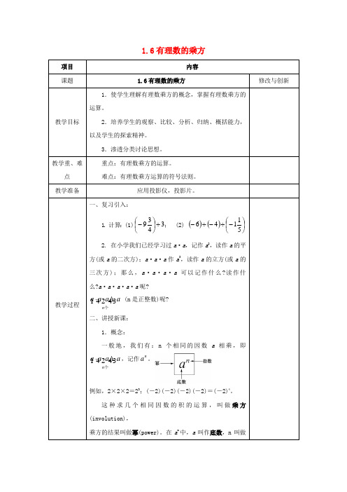 七年级数学上册 1.6 有理数的乘方教案 (新版)沪科版
