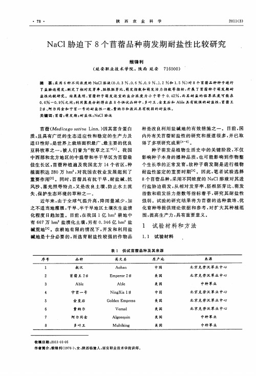 NaCl胁迫下8个苜蓿品种萌发期耐盐性比较研究