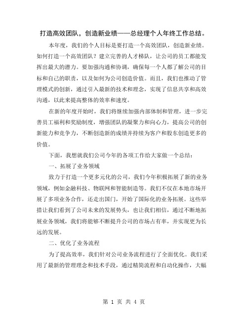 打造高效团队,创造新业绩——总经理个人年终工作总结