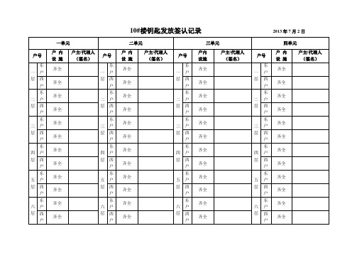 10#楼钥匙发放交接记录