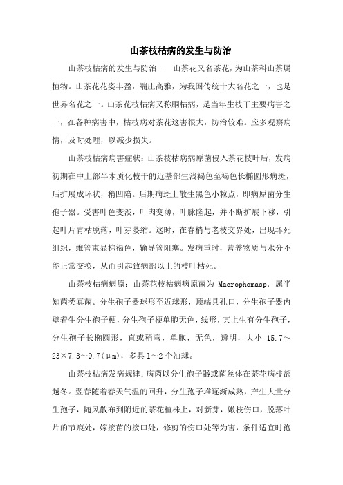 山茶枝枯病的发生与防治