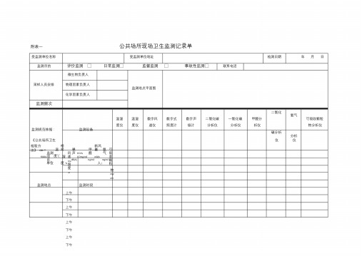 公共场所现场卫生监测记录单