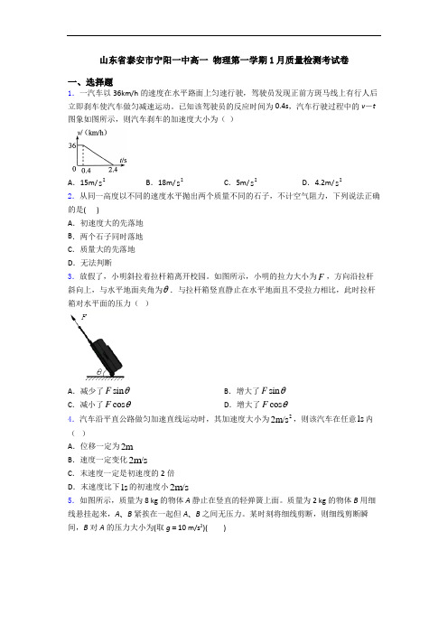 山东省泰安市宁阳一中高一 物理第一学期1月质量检测考试卷