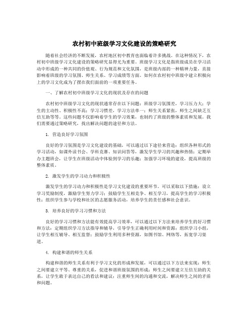 农村初中班级学习文化建设的策略研究