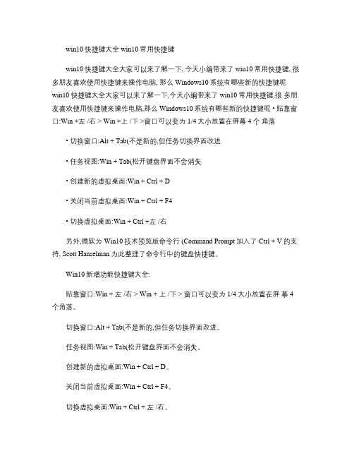win10快捷键大全 win10常用快捷键.