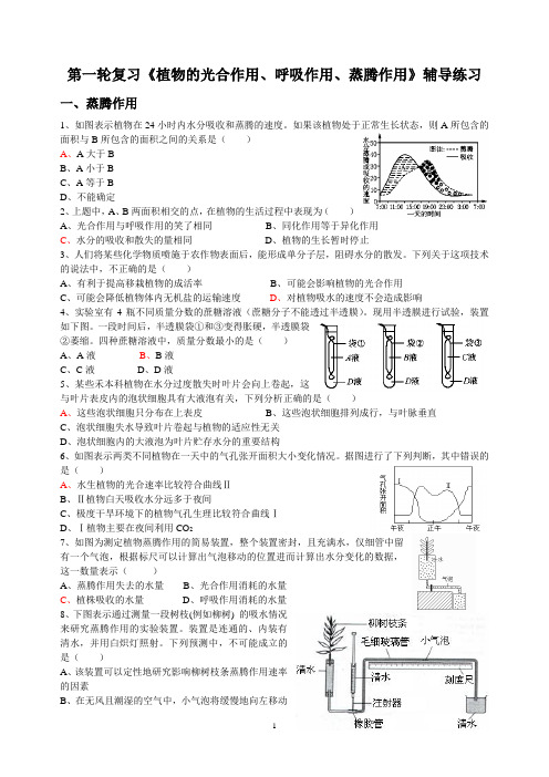 第一轮复习《光合作用和呼吸作用》辅导练习