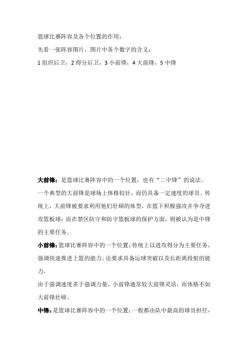 篮球比赛阵容及各个位置的作用