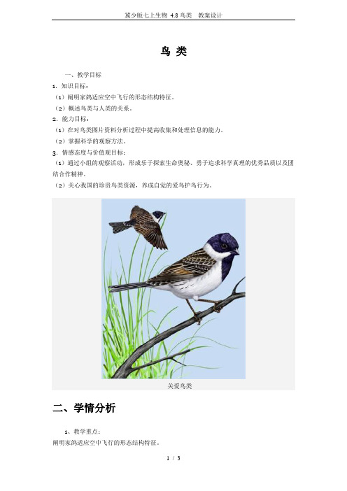 冀少版七上生物 4.8鸟类  教案设计