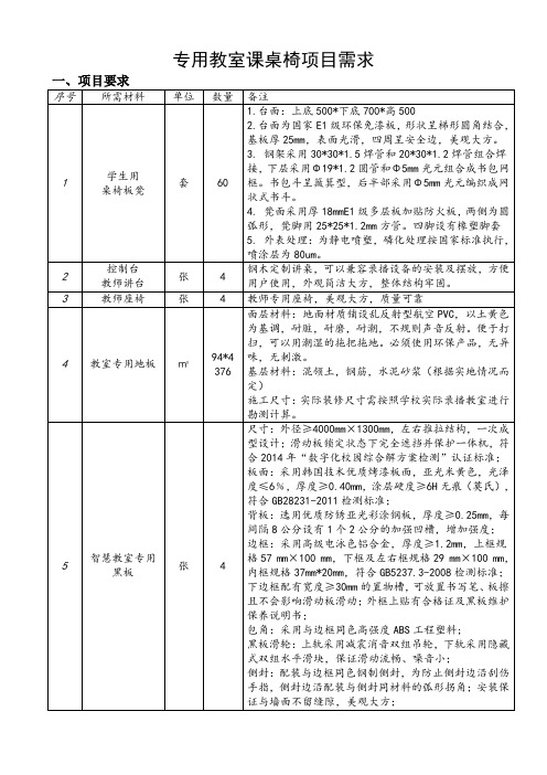 专用教室课桌椅项目需求