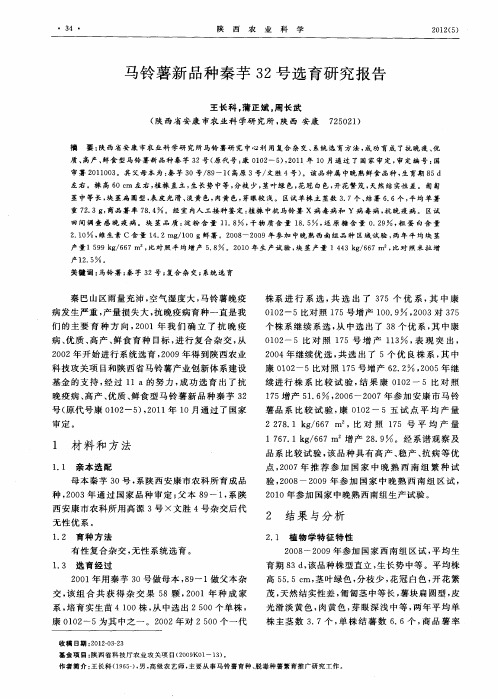 马铃薯新品种秦芋32号选育研究报告