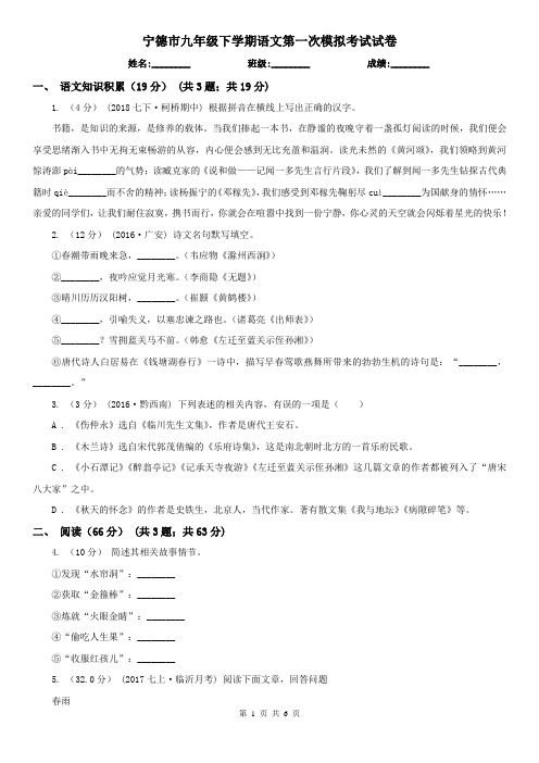 宁德市九年级下学期语文第一次模拟考试试卷