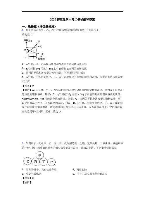 2020初三化学中考二模试题和答案
