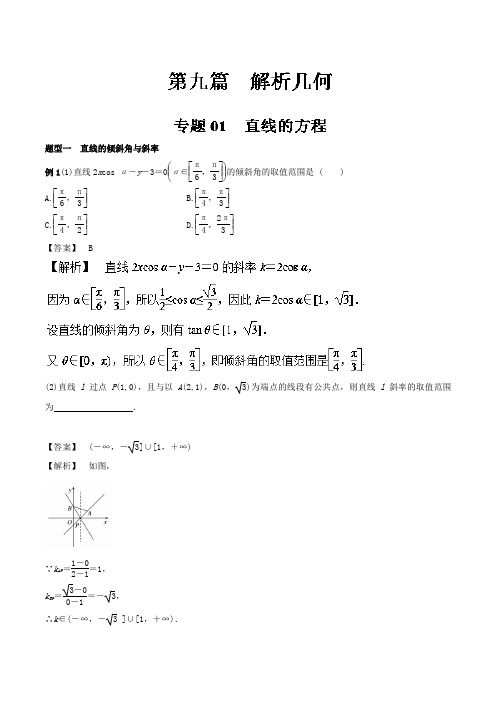 专题9.1直线的方程-2019年高考数学一轮复习提分秘籍Word版含解析