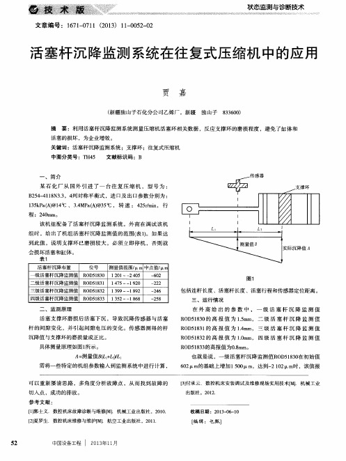 活塞杆沉降监测系统在往复式压缩机中的应用