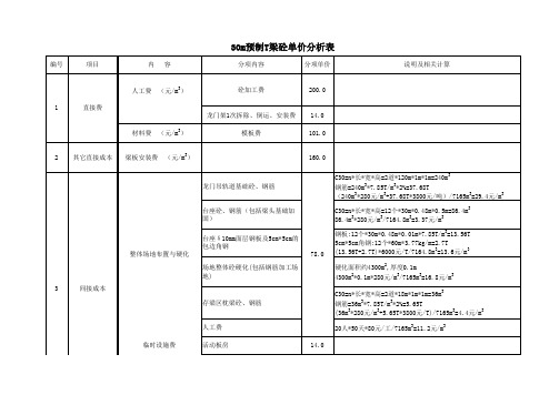 现浇箱梁与T梁单价分析表