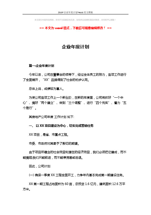 2019-企业年度计划-word范文模板 (13页)