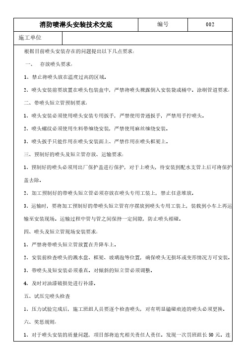 消防喷淋头安装技术交底 
