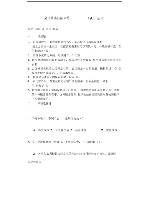 会计基本技能训练(A)练习.doc