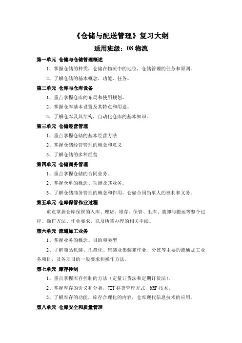 仓储与配送管理复习大纲