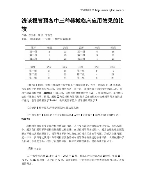 浅谈根管预备中三种器械临床应用效果的比较
