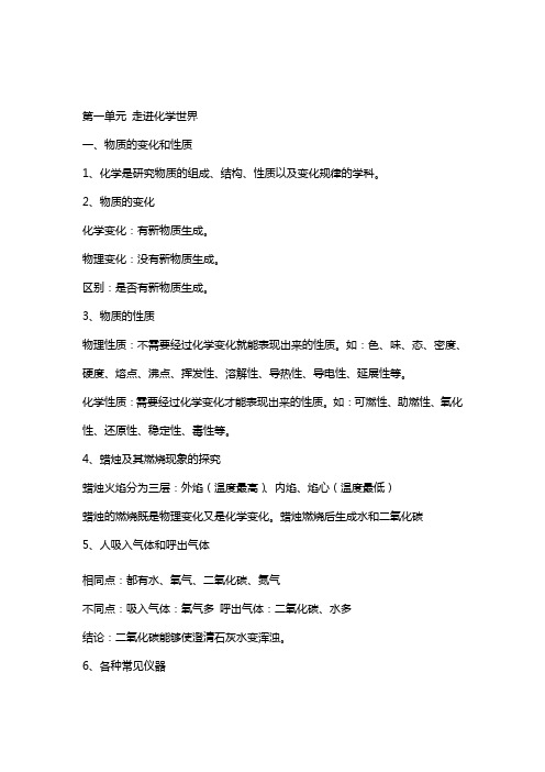 八年级化学第一单元知识点整理
