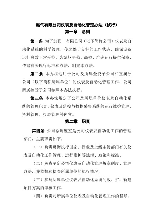 燃气有限公司仪表及自动化管理办法