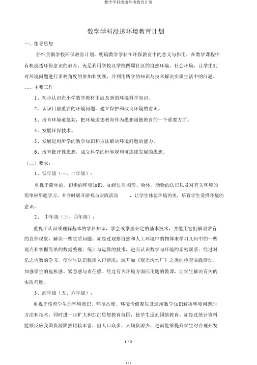 数学学科渗透环境教育计划