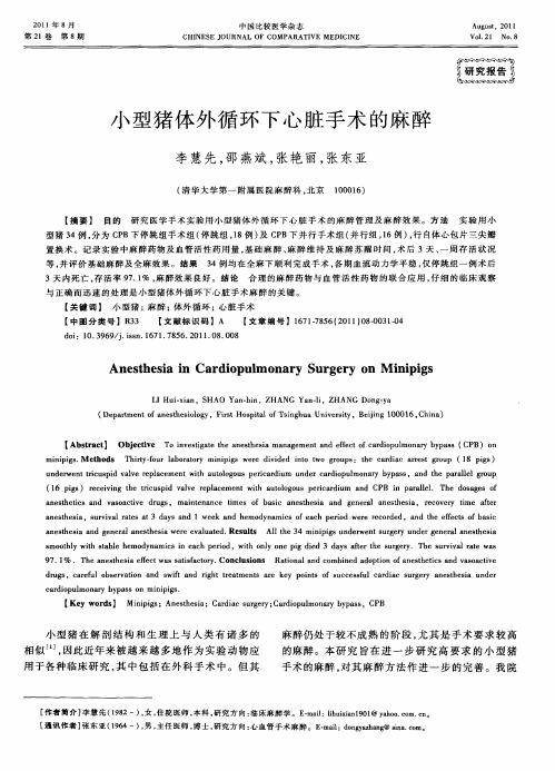小型猪体外循环下心脏手术的麻醉