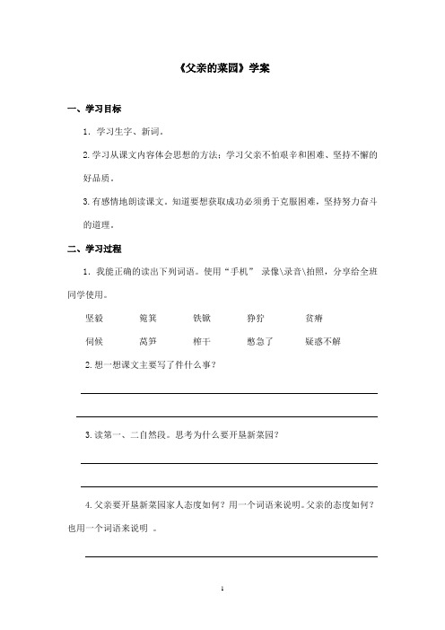 最新鲁教版(五四制)小学语文四年级上册《父亲的菜园》学案(精品)
