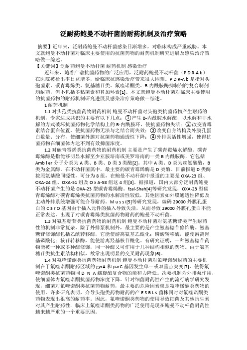 泛耐药鲍曼不动杆菌的耐药机制及治疗策略