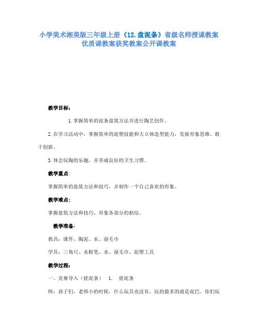 小学美术湘美版三年级上册12.盘泥条省级名师授课教案优质课教案获奖教案公开课教案10