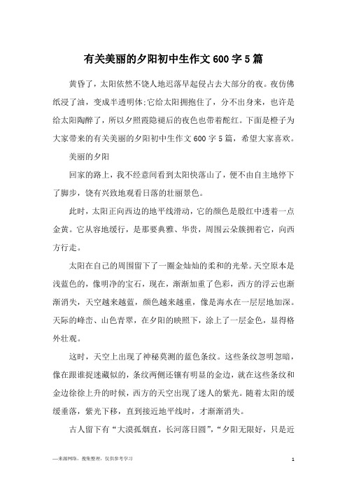 有关美丽的夕阳初中生作文600字5篇