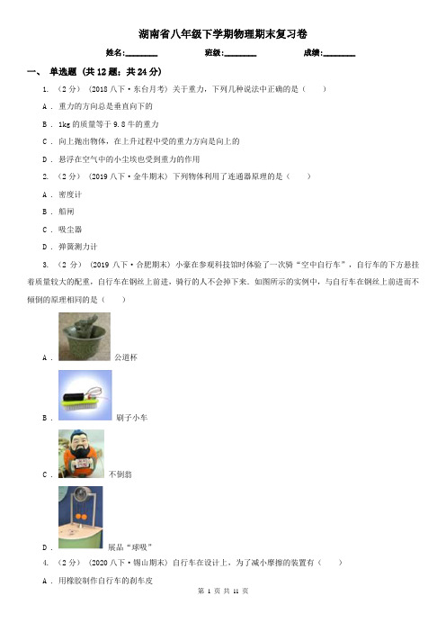 湖南省八年级下学期物理期末复习卷