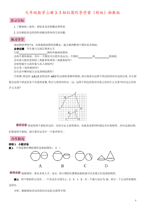 九年级数学上册3.3相似图形导学案(新版)湘教版