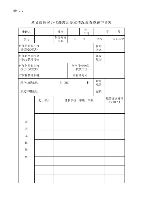 原民办代教情况摸底申请表、认定表