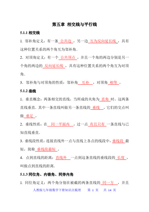 2020-2021学年人教版七年级数学下册章节知识导航