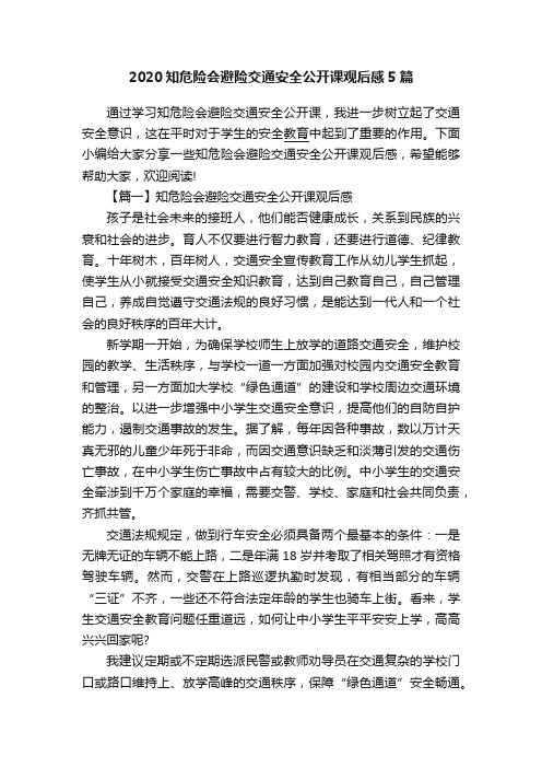 2020知危险会避险交通安全公开课观后感5篇