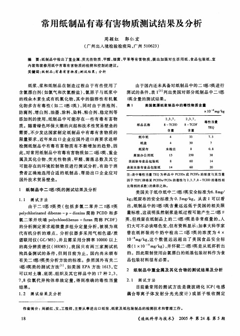 常用纸制品有毒有害物质测试结果及分析