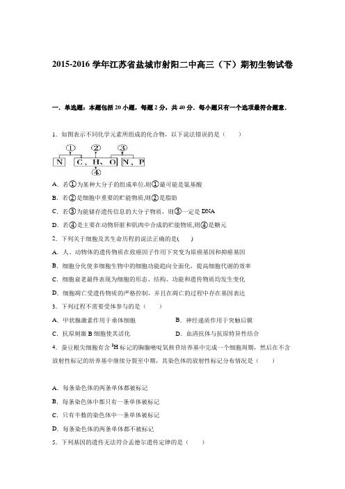 江苏省盐城市射阳二中高三下学期期初生物试卷 含解析