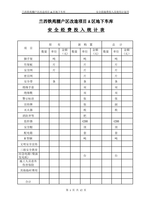 安全措施费用投入使用计划书及项目明细表