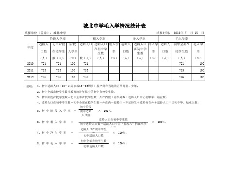 城北中学毛入学率统计表