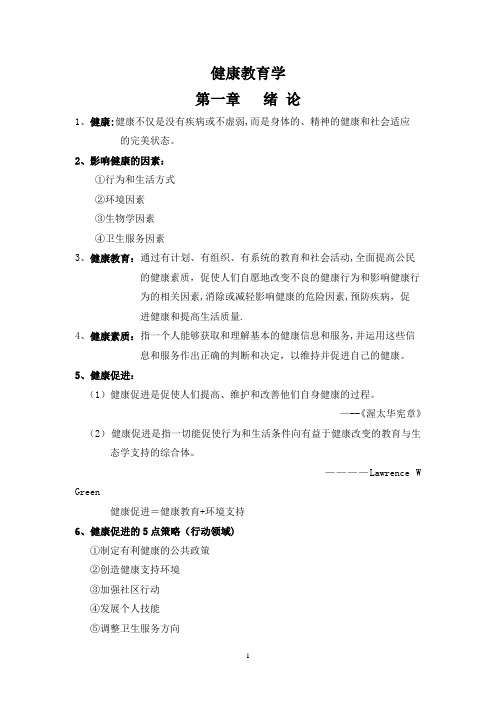 健康教育学考试重点