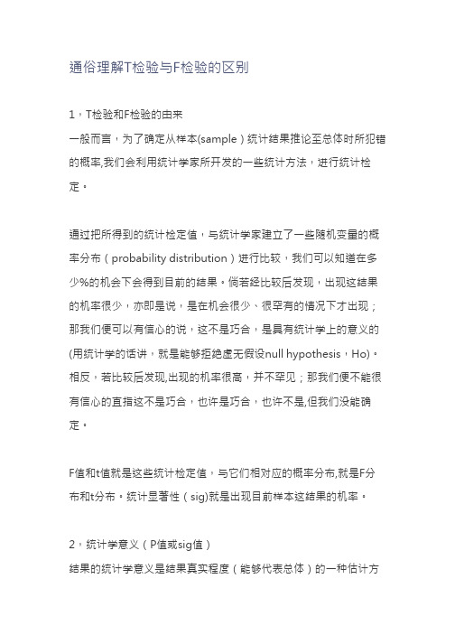 通俗理解T检验与F检验的区别