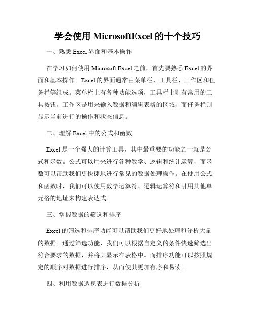 学会使用MicrosoftExcel的十个技巧